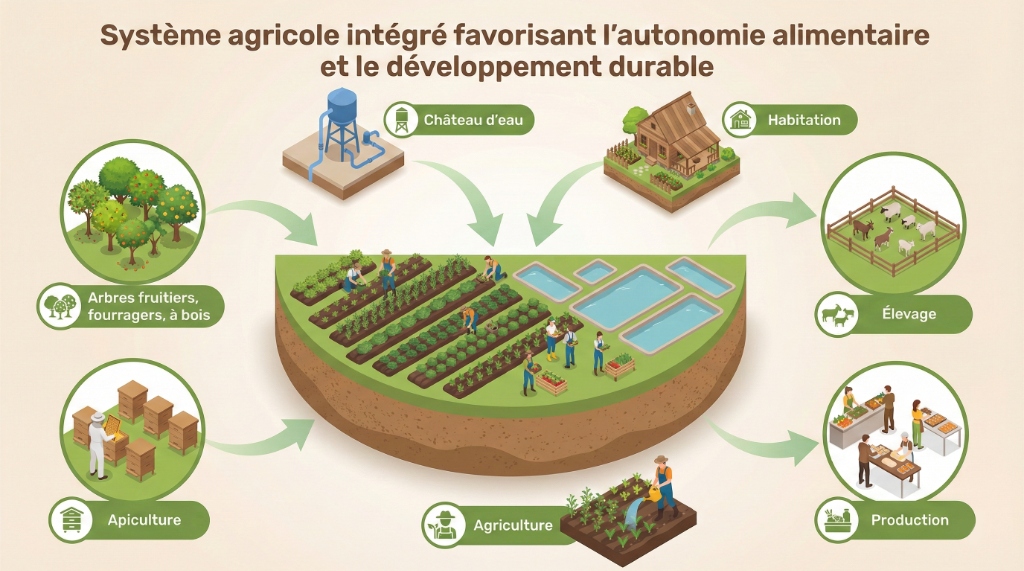 Système agricole intégré favorisant l'autonomie alimentaire et le développement durable